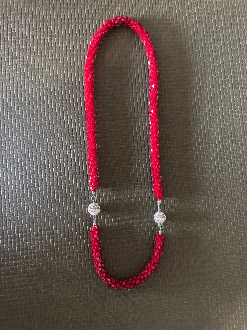 Red Crystal Rope Necklace with Silver Accents
